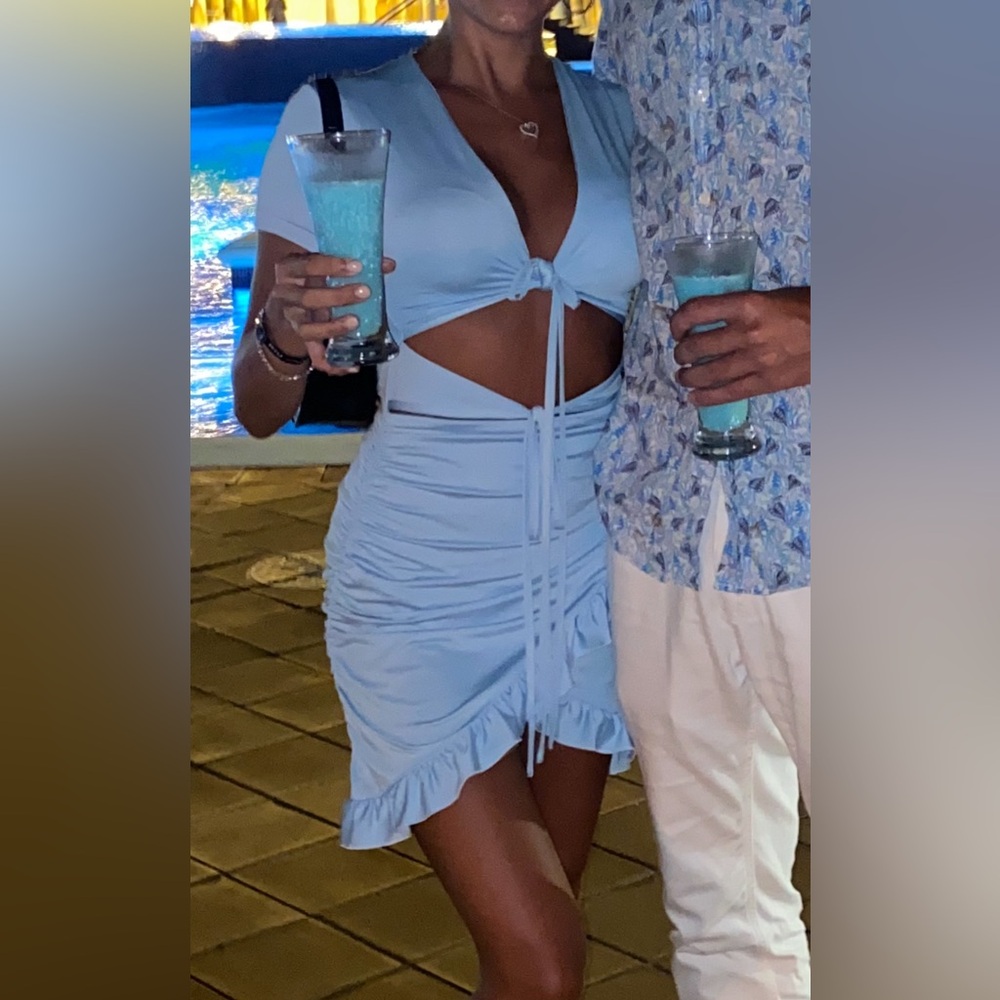 Baby Blue Ruffle Cut Out Dress